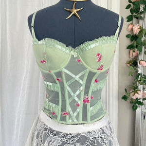 Fairy floral sage green corset top